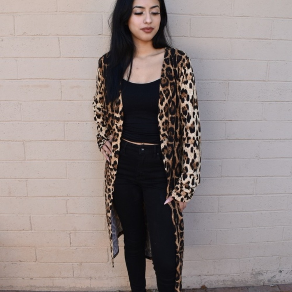 Brown Leopard Print Long Cardigan